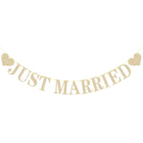 Pre-Strung Just Married Banner No Diy Just Married Sign Gold Glitter Wedding Banner For Just Married Wedding Reception Ceremony Party And Car Decorations