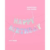 Iridescent Happy Birthday Foil Banner - 5 Ft. | Bday Party Decorations, 70S Cool Birthday Decor, Sweet 16, 21St