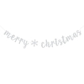 Silver Glitter Snowflake Merry Christmas & Happy New Year Banner