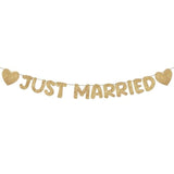 Pre Strung Just Married Banner Glitter Wedding Party Banner No Diy Just Married Sign Wedding Ceremony Decorations For Photo Booth Props Wedding Shower Party Decor(Champagne Gold)