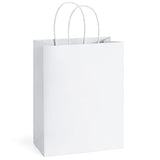 25Pcs White Gift Bags 8X4.25X10.5 Kraft Paper For Gifts, Shopping Retail Merchandise Grocery Sacks, White Paper Bags With Handles Bulk Medium