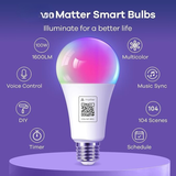 Matter Smart Light Bulbs A21 2 Pack 1600LM 100W Equivalent RGB Color Changing WiFi Bulbs