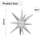 6 Pcs Silver Star Foil Balloons, 14-Pointed 4D Starburst Mylar Balloons for Parties