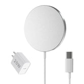 15W Magnetic Wireless Charger With 20W Usb C Wall Charger Block, 5Ft Fast Charging Pad For Iphone 16 15 14 13 12 Plus Pro Max & Airpods 2 3 Pro, Slim Lightweight Portable Magnet Quick Charger, Silver