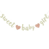 Pre-Strung Champagne Glitter "Sweet Girl Baby" Banner Shower/1st Birthday Decor