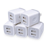 Usb Charger Wall Plug, 5Pack 2.1Amp Fast 2Ports Usb Wall Power Adapter Charging Block Base Charger Brick Cube Box For Iphone 16E 16 15 14 13 12 11 Xs Xr X 8 7, Android
