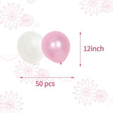 50 Pcs 12Inch Pink And White Balloons, Pearl Latex Balloons For Girl Birthday Party Wedding Decorations Romantic Party