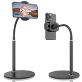 Cell Phone Stand, Adjustable Height & Angle Gooseneck Stand For Desk Flexible Arm Universal Holder, Aluminum Alloy Desktop Recording Compatible With 3.5"7" Device (Black)