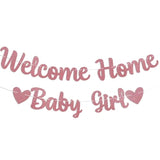 Welcome Home Baby Girl Banner - Pink Baby Shower Decorations For Girl, Gender Reveal Baby Shower Inside Outside Decoration Rose Gold Glitter