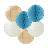 Light-Dusty Blue Beige-Champagne Boho Party-Decorations - 14Pcs Baby Bridal Shower Streamers Lanterns Honeycomb Fan,Tissue Pom Poms,Women Girls Birthday Bachelorette Wedding Backdrop Decor