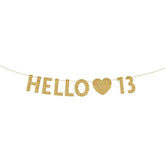 Gold Hello 13 Birthday Banner, Gold Glitter Happy 13Th Birthday Party