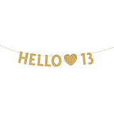 Gold Hello 13 Birthday Banner, Gold Glitter Happy 13Th Birthday Party