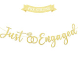 Pre Strung Just Engaged Banner Decorations Glitter Gold Engagement Banner Engaged Sign For Engagement Party Decorations