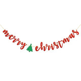 Red Glitter Merry Christmas Banner Holiday Party Decoration