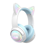Wireless Cat Ear Gaming Headset with RGB Lights Tri-Mode (2.4G Wireless/Bluetooth/Wired) Over-Ear Headphones with Mic, 50mm Drivers, Low Latency,