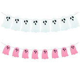 2 Pack White & Pink Ghost Garland, Felt Banner for Halloween Party Decor