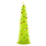 Christmas Tree 5Ft Artificial With Light And Balls Ornaments Hairy Pop Up Pencil Tinsel Collapsible Stand For Xmas Holiday Party Decorations, Home Office Display Decor, Fruit Green