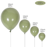 100pcs Sage Green Balloon Set in Various Sizes for Weddings, Birthdays & Baby Showers