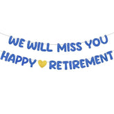 Pre Strung Happy Retirement And We Will Miss You Banner Bunting Retirement Party Decorations Goodbye Party Banner For Men Women Going Away Army Farewell Gift(Navy Blue)