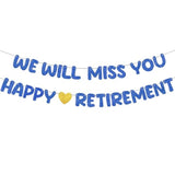 Pre Strung Happy Retirement And We Will Miss You Banner Bunting Retirement Party Decorations Goodbye Party Banner For Men Women Going Away Army Farewell Gift(Navy Blue)