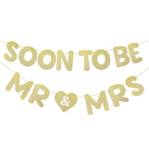 Soon To Be Mr & Mrs Banner For Bridal Shower Decorations Pre-Strung Gold Glitter Mr And Mrs Sign Garland For Wedding Engagement Bachelorette Party Decorations
