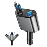 Retractable Car Charger, 4-In-1 Fast Car Phone Charger With 2.6Ft Two Retractable Cables Usb C+Usb A, Dual Charging Port With Voltmeter For Iphone 16/15/14/13, Samsung, Pixel
