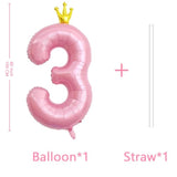 40" Pink Crown Number 3 Balloon for Girls’ Princess Birthday Décor