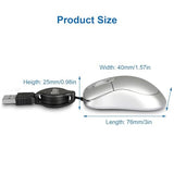 2 Pack Mini Retractable Cable Usb Optical Mouse, Silver, Unisex