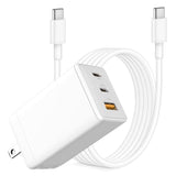 67W Usb C Charger Block, Gan 3-Port Compact Fast Wall Charger Foldable With Usb-C Cable For Macbook Pro/Air, Ipad Pro,Iphone17/16/15/14, Galaxy S25/S24,Pixel