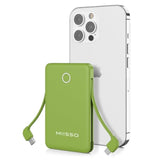 6000Mah Ultra Slim Built In Cables Power Bank, Card Size Built In Usb C Cords Battery Pack Portable Charger For Phones, 3 Output External Battery Pack Compatible With Iphone, Samsung, Google, Green