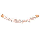 Sweet Little Pumpkin Banner, Autumn Baby Girl Birthday Party Banner, Halloween Thanksgiving Baby Shower Decoration, A Little Pumpkin Is On The Way Decor Rose Gold Glitter