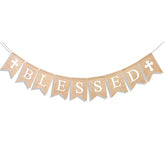 Blessed Burlap Banner Easter Baptism Decorations Rustic Hanging Sign Party Supplies