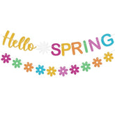 Hello Spring Banner Colorful Glitter Spring Wildflower Banner Garland, Springtime Theme Party Decorations For Home, Springtime Easter Theme Party Decorations, Indoor Outdoor Mantel Fireplace Hanging Decor