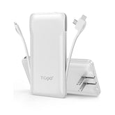 Tg90° Portable Charger Power Bank With Built-In Ac Wall Plug And Cables, 10000Mah Usb C External Battery Charger Compatible With Iphone And Android Phones