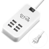 Multi Usb Charger, 6 Port Usb Charging Station For Multiple Devices, Phone, Tablet, Power Strip With On/Off Switch (White)