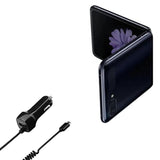BoxWave Car Charger Compatible with Samsung Galaxy Z Flip - Car Charger Plus, with Extra USB Port and Integrated Built-in Cable - Black