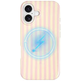Cute Striped Phone Case for iPhone 16 with Magsafe Soft TPU Slim Shockproof Cover for Women Girls, Pink and Yellow