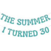 Summer I Turned 30 Banner, Blue Glitter Cheers to 30 Years Beach Party Decor