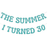 Summer I Turned 30 Banner, Blue Glitter Cheers to 30 Years Beach Party Decor