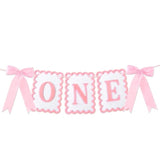 Bow Highchair Banner For 1St Girls Birthday Decoration, Pink And White One Birthday Banner For Party Decor Photo Props(Pre-Strung)