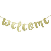 Welcome Gold Glitter Hanging Sign Banner- First Day Of School, Classroom, Wedding, House, Home Decor (Gold)