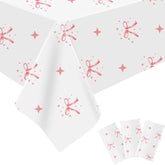 3 Pcs Pink Bow Tablecloths, 54x108", Waterproof Covers for Party & Shower Decor