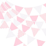 39Ft Pink White Party Decoration, 42Pcs Large Striped And Checkered Fabric Banner Garland, Triangle Banner Flags For Valentine'S Pink Party, Wedding, Bridal Baby Shower, Home Nursery Decoration