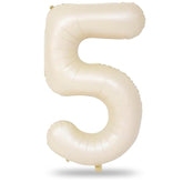 Beige Number 5 Balloon For Girls Boys, 40 Inch Large Cream Number 0-9 Foil Mylar Helium Digital Balloons Set For Women Men Birthday Graduation Anniversary Party Decorations Celebration Supplies