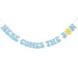 Here Comes The Son Boho Sunshine Banner - Sun, Blue Son Baby Shower Deco, Retro Sun Party