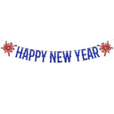 2025 Happy New Year Banner Red Blue Glitter Party Decorations