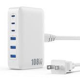 Usb C Charger 108W Usb C Charger Block,Upgraded Gan Iii 6-Port Fast Usb Charging Station Hub,3Xqc+3Xpd3.0 Phone Charger Adapter Compatible With Iphone 15/14/13/12/X,Android Samsung,Ipad Tablets-White