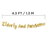 Pre-Strung Elderly And Awesome Gold Glitter Banner - Funny Retirement Decorations For Men And Women - Retirement Party Supplies And Gifts