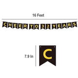 Cheers To 32 Years Banner, Black Gold, 7.9" X 197" Fishtail Pennant, 32Nd Birthday & Anniversary Occasion, Indoor/Outdoor Use
