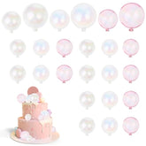 24Pcs Bubble Cake Toppers For Birthday Transparent White Pink Bubble Cake Decorations Multiple Sizes Balloon Birthday Cakes Decorations Balloon Cakes Topper For Wedding Anniversary Party Baby Shower